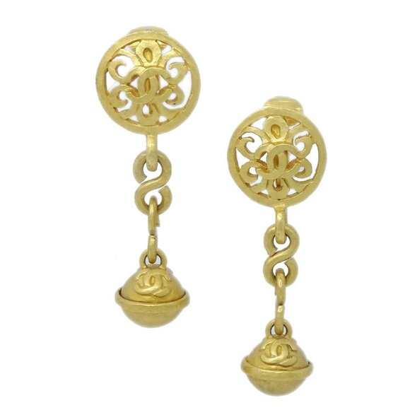 Chanel Bell Dangle Earrings Clip-On Gold 96P 141335 - Picture 1 of 4